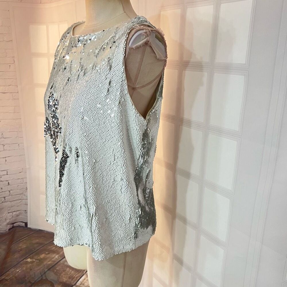 🔥🔥5 for $25🔥🔥 INC International Concepts White Silver Sleeveless Sequin Blouse - Picture 3 of 10